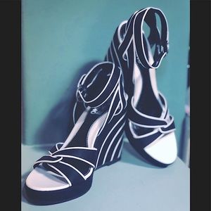 Salvatore Ferragamo Canvas Wedges, Black and White